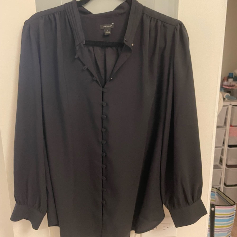 Ann Taylor Button Black Blouse Size Large